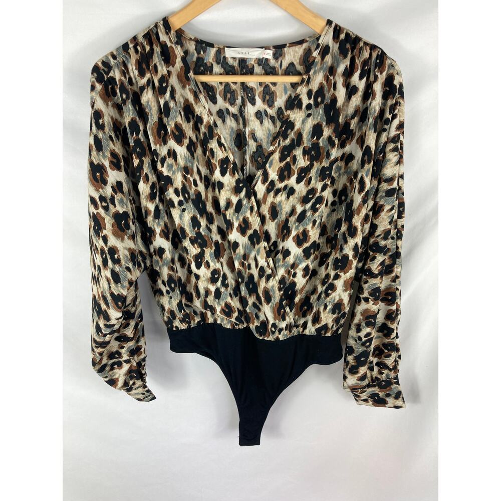 Lush Animal Print V Neck Bodysuit Size Medium